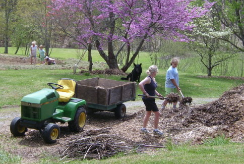 Girls Loading Mulch